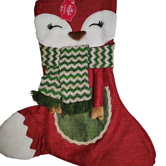 Holiday Time 19 Inch Whimsical Fox Christmas Stocking Holiday Decor - Picture 2 of 4